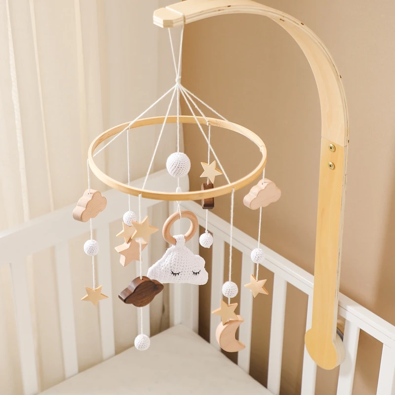 Baby Holz Wolke Anhänger Bett Glocke Mobile Hängen Rasseln Spielzeug Aufhänger Krippe Mobile Bett Glocke Holz Spielzeug Halter Arm Halterung kid Geschenke