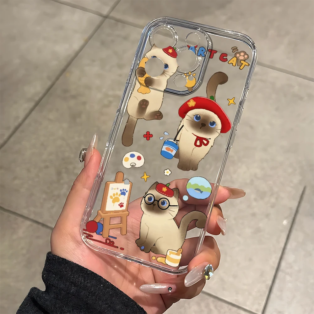 Funda de teléfono de silicona con gato siamés artístico para IPhone 17 16 15 14 13 12 11 Pro Xs Max Air Mini 7 8 6 6s Plus SE 2020 2022