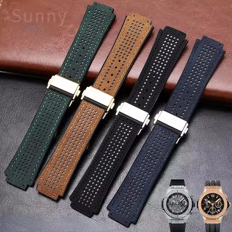 

26 x 19mm Perforated Suede Leather Silicone Watch strap For Hublot BIG BANG Sang Bleu Band Classic Fusion Original Bracelet tool