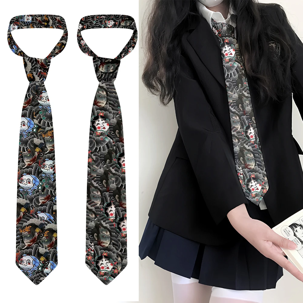 

Hot sale imitation tattoo tie men's 8cm polyester knitted tie Halloween party casual decoration shirt with beautiful tie