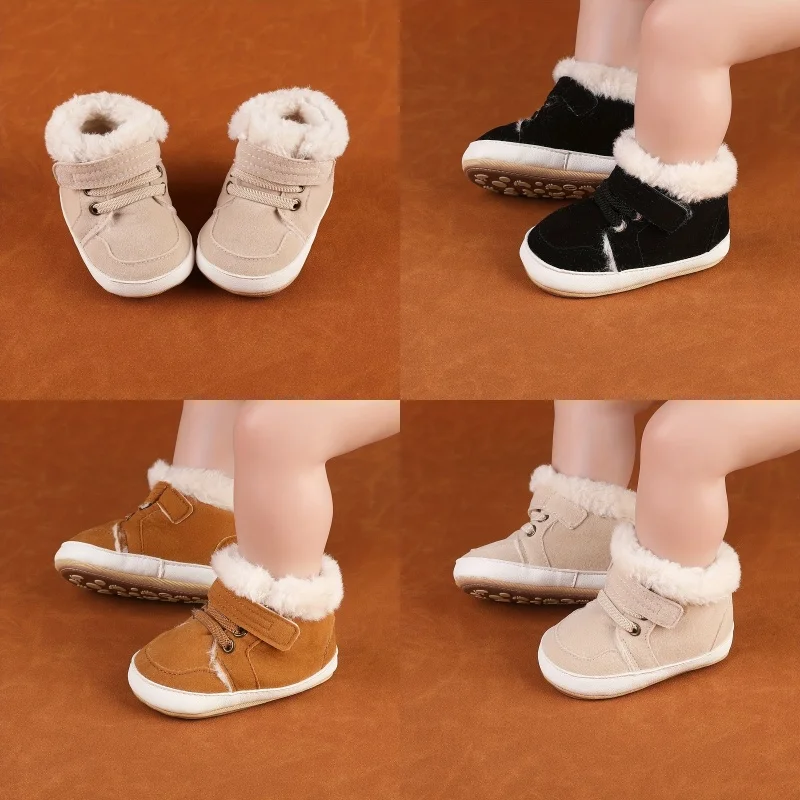 Winter 0-12 Months Baby Solid Color Versatile Warm Cotton Shoes Soft Rubber Sole Soft and Comfortable Baby Walking Shoes