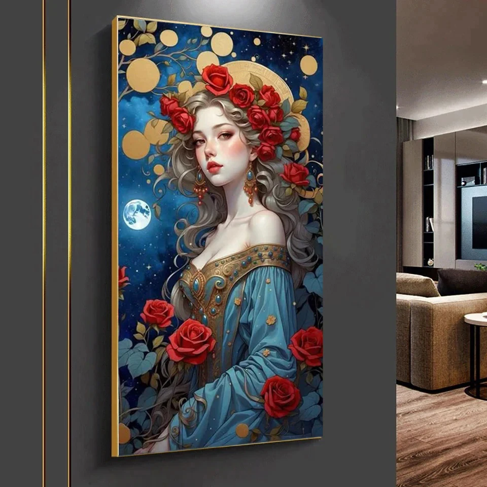 5D DIY Diamond Painting European Beauty and Flower Picture Mosaic Embroidery Full Drill Cross Stitch Rhinestones Home Decor