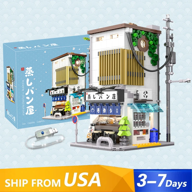 

Steamed Bun Shop House Modular Building Blocks Japanese City Apartment Store Architecture Brick Model Kit Adult Kid Gift 1108PCS
