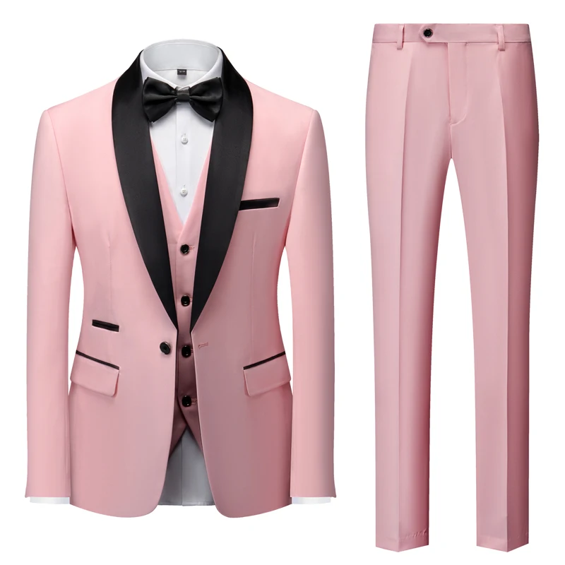 Qj Cinga Brand Men Pure Color Business Social Banquet Suit 3Pieces Fashion Male Wedding Party Groom Tuxedo Dress Large Size 6XL