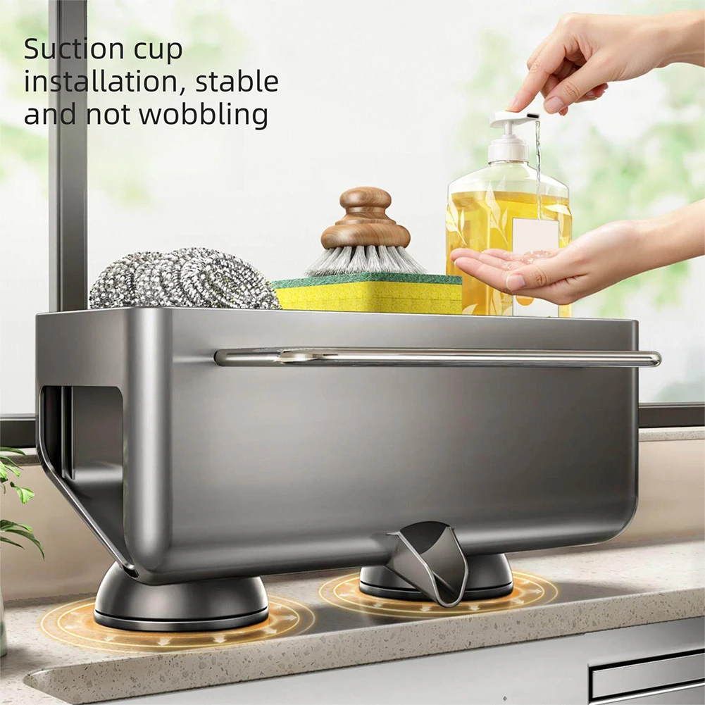 Sponge Holder For Kitchen Sink,Household Countertop Storage Organizing Shelf,45° Tilted Self Draining Sink Caddy Organiser﻿