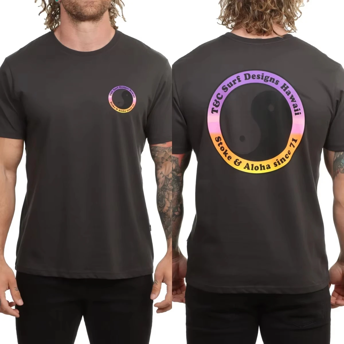 2026  new  Dual‑Sided Circular Badge Symbol Graphic T‑Shirt, Small Chest Patch & Large Back Ring Text Short Sleeve Tee