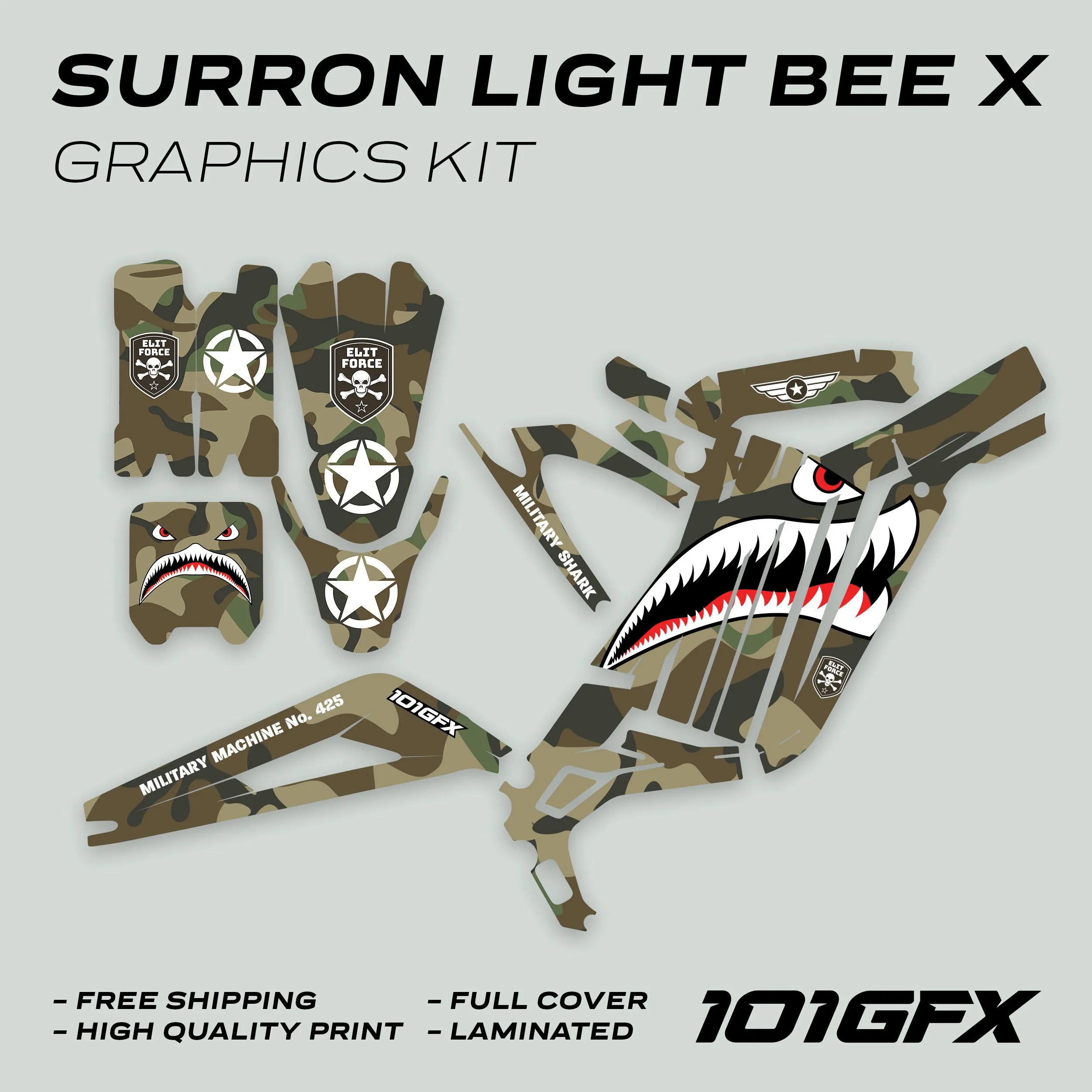 Graphics Kit MILITARY SHARK CAMO Decals Stickers Laminated Army Tiger Air Force  L1E eBike Emoto For Surron Light Bee X