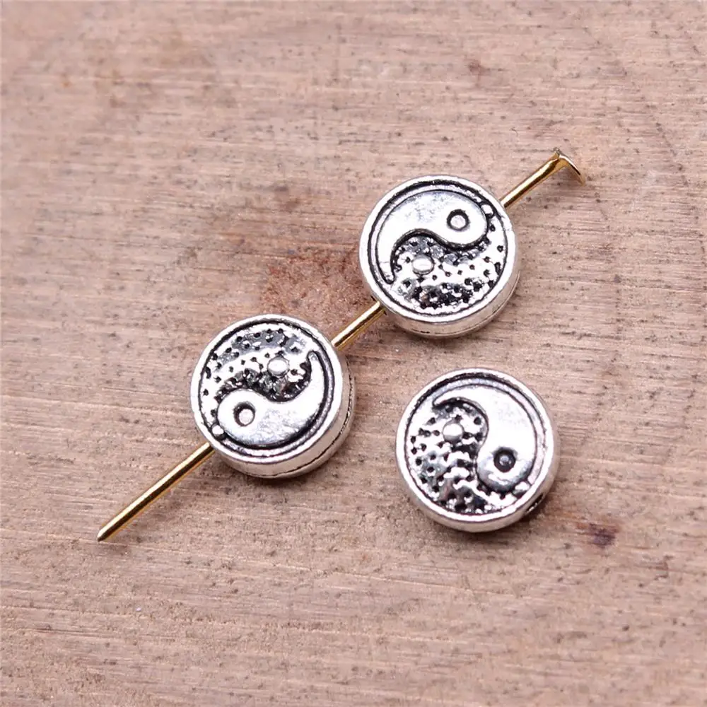 WYSIWYG 20pcs 8x8mm Tai Chi Beads For Jewelry Making DIY Bracelet Making Antique Silver Color