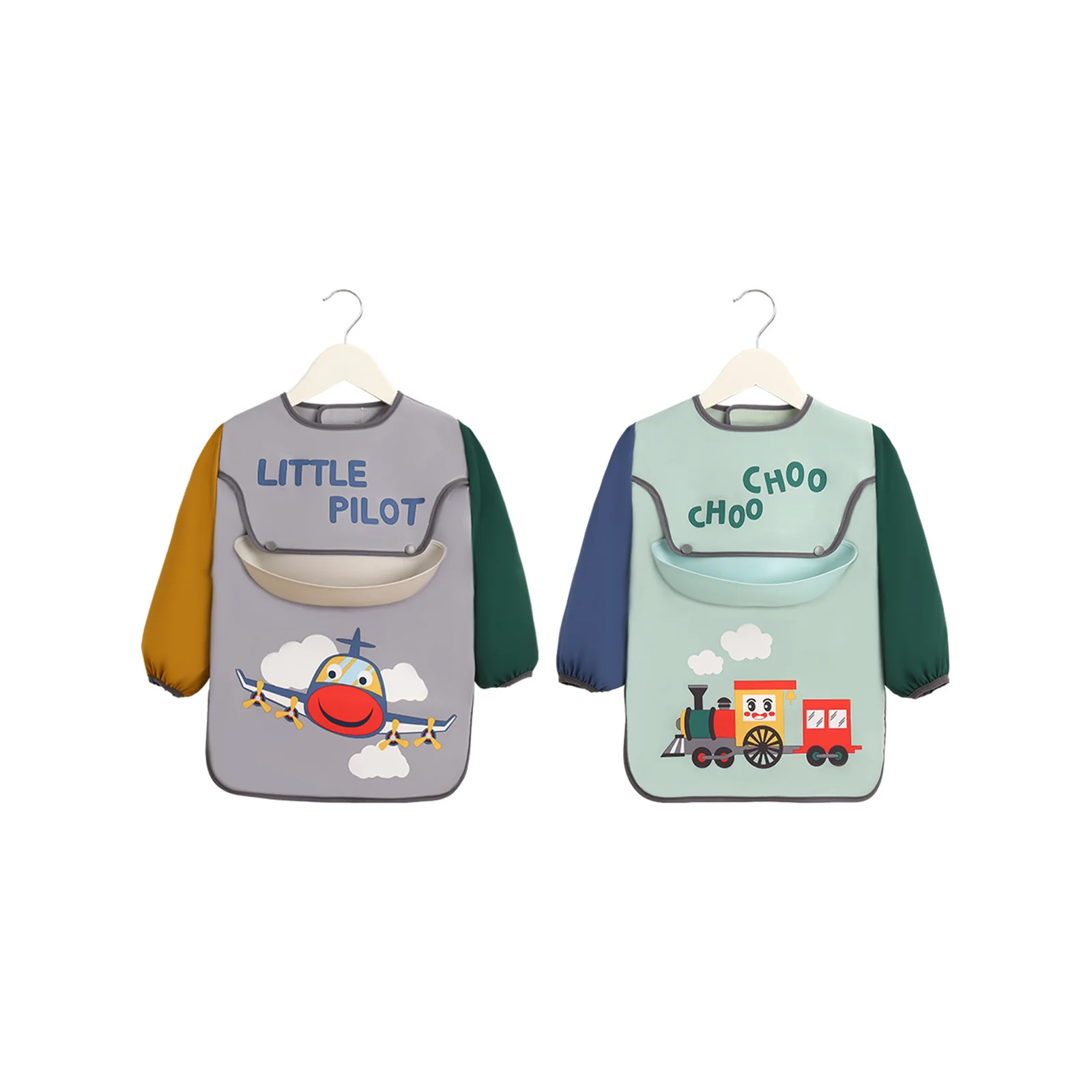 

Набор комбинированных фартуков-нагрудников для малышей (с рисунком самолета и поезда)