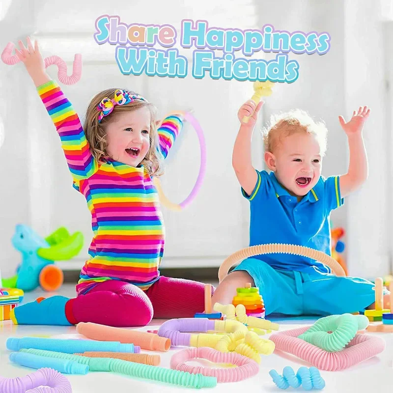 6 12 Pcs/Pack Pop Tubes Sensory Toys Fidget Pop Tube Stress Relief Decompression Finger Toy Telescopic Tube for Kids Teenager