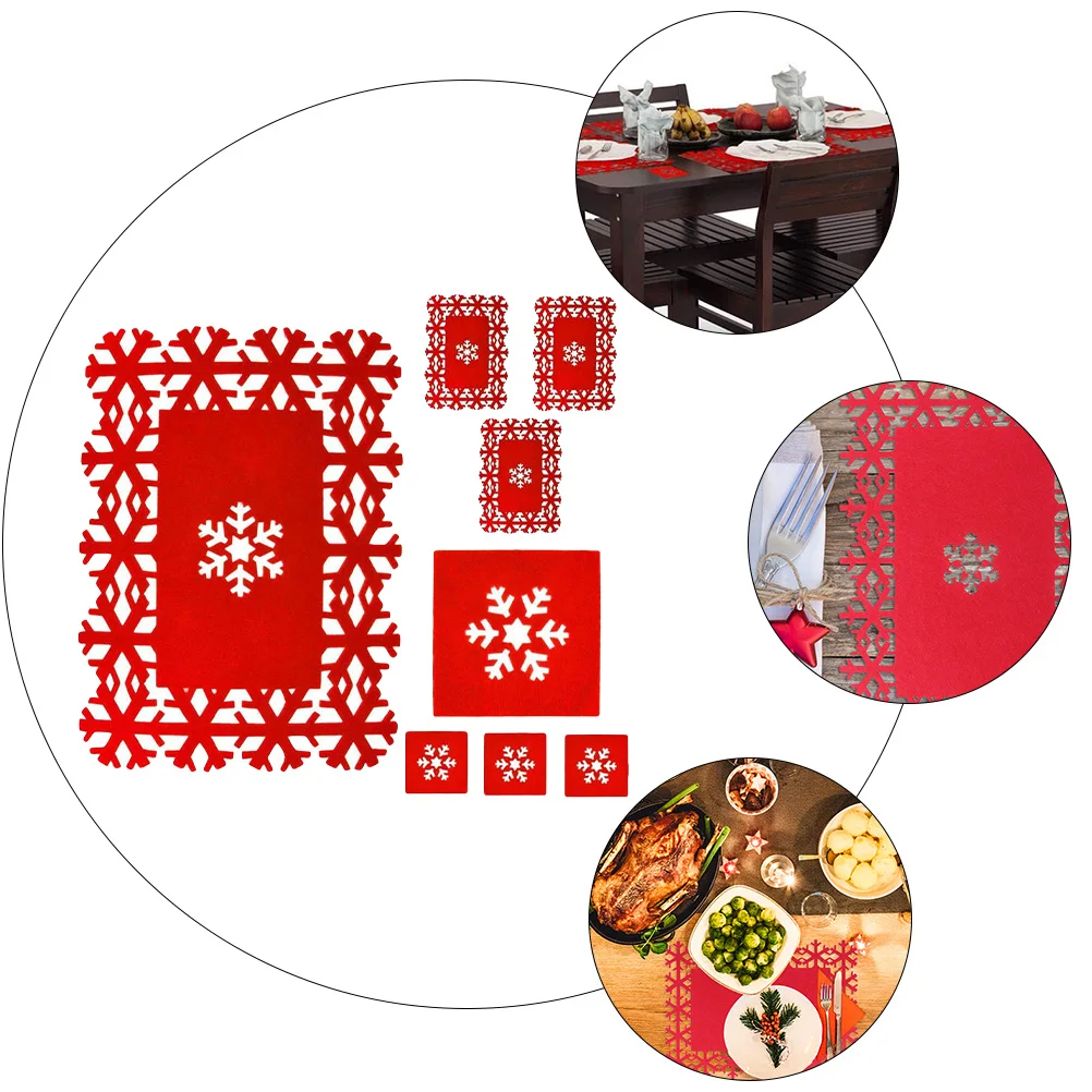 

8 Pcs Christmas Placemats Felt Plate Tableware Mat Insulation Xmas Decor Dinner Decoration Heat Protection