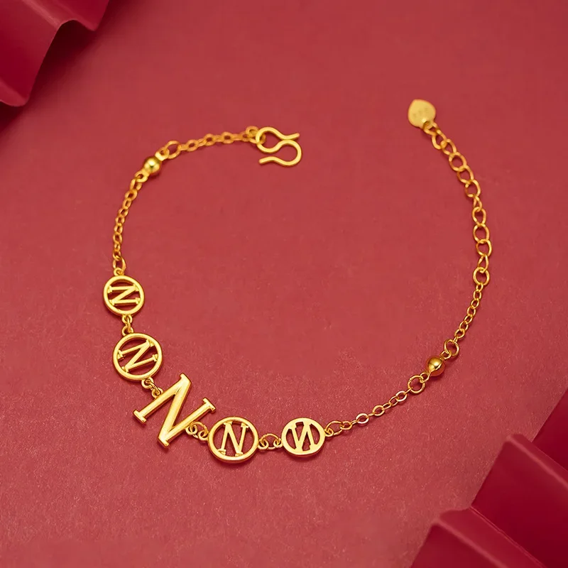 

New Fashion Letter Pendant Bracelet, Woman Simple Vintage 24k Gold N Letter Chain Bracelet Luxury Original Jewelry Accessories