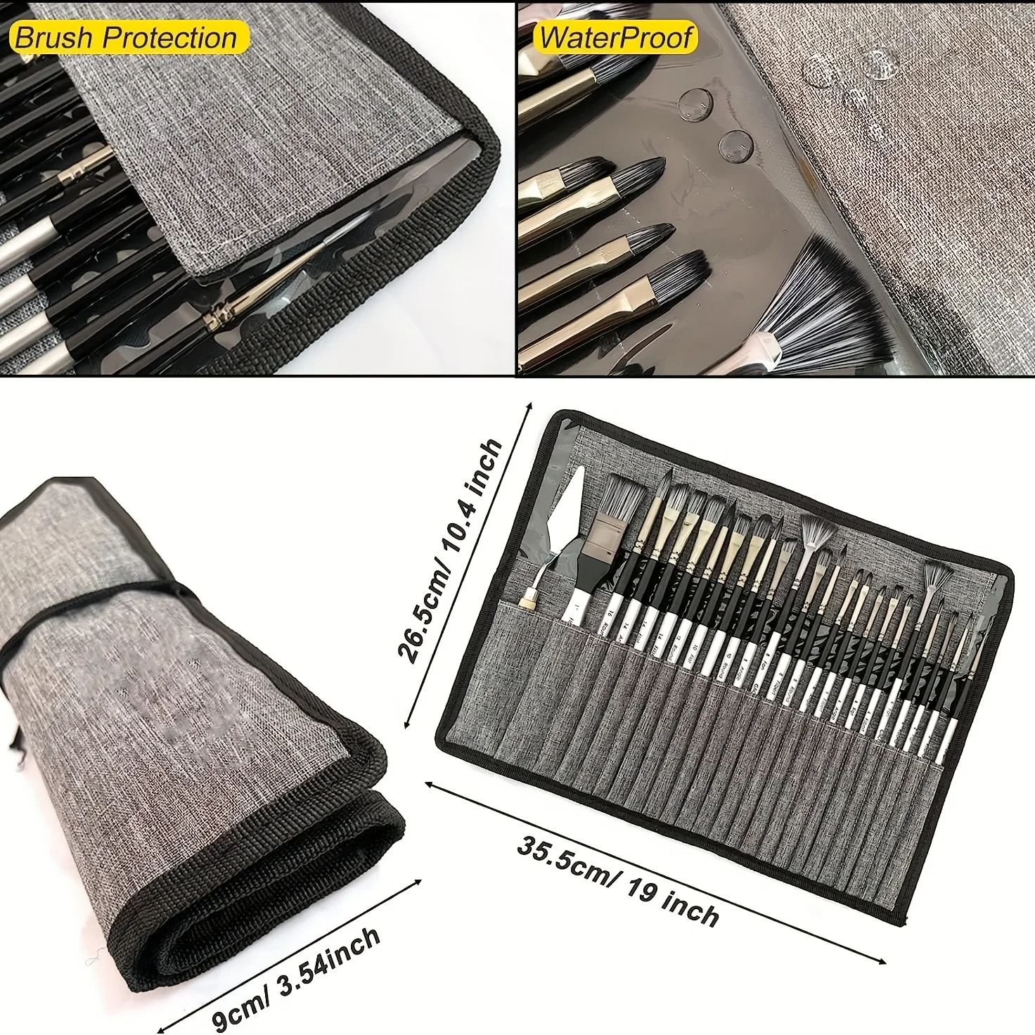 24pcs Portable Acrylic Paint Brush Set, Oil Painting, Watercolor and Watercolor Powder with Cloth Rolls and Painting Knives