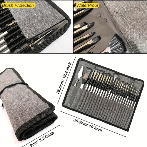 Imagen 2 del producto Juego de pinceles de pintura acrílica portátil de 24 Uds., pintura al óleo, acuarela y polvo de acuarela con rollos de tela y cuchillos de pintura