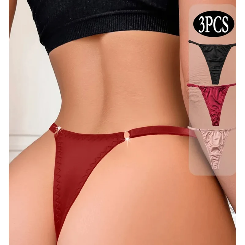 3PCS Women Comfortable Lingerie All Seasons Suitable Adjustable Straps Low Waist Design Moderate Elasticity Thong Underpants