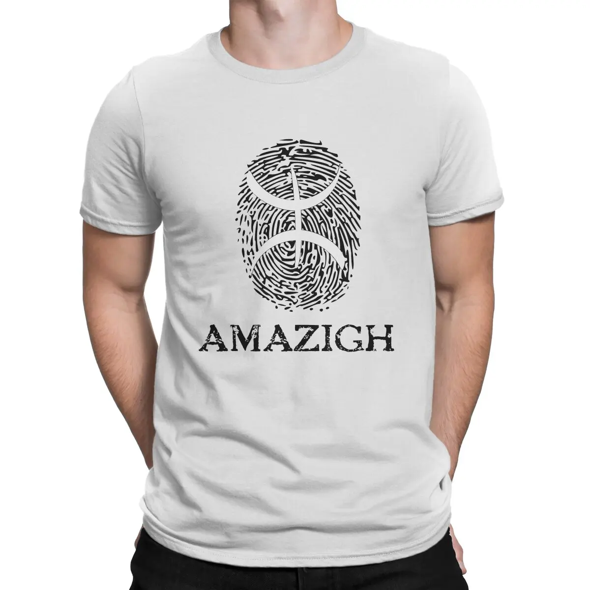 Hipster Fingerprint T-Shirts for Men Crew Neck Pure Cotton T Shirts Flag of Amazigh Short Sleeve Tee Shirt Gift Idea Clothes