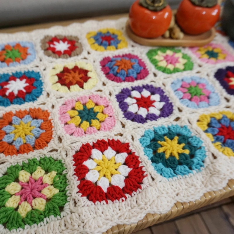 

Colourful Daisy Handmade Crochet Blanket Hand Hook Tablecloth Fashion Carpet Yoga Bolster Cushion Party Crochet Table Mat