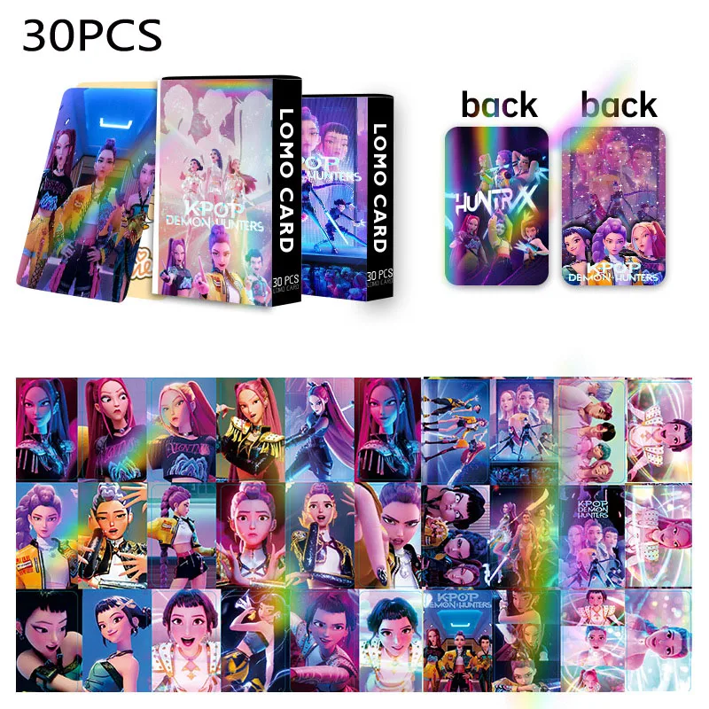 92 Uds. Tarjeta láser de Anime Kpop Demon Hunters, tarjetas coleccionables de moda de doble cara para estudiantes, animación de dibujos animados, regalos circundantes para niños