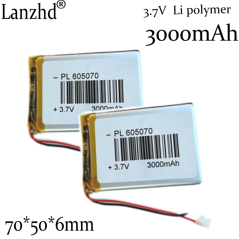 1-12 sztuk 3.7V 605070 Li bateria litowo-polimerowa 3000mAh płaska bateria uniwersalna DIY zasilanie mobilne rdzeń LED baterie Li-ion