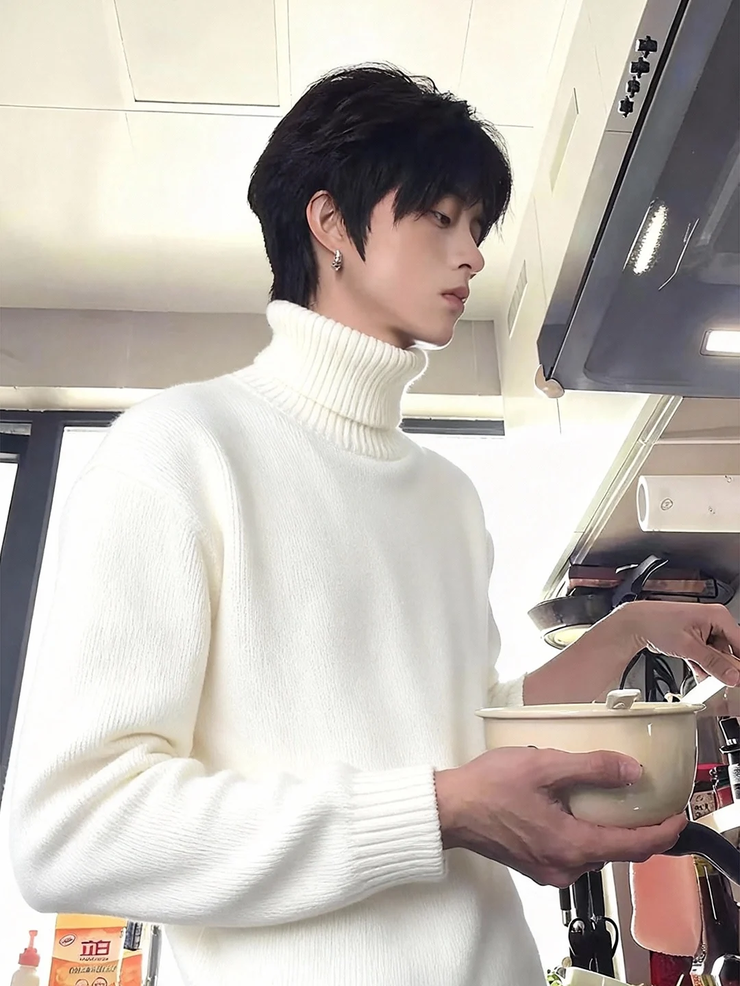 

Briti Sle Men's Thiened Fce Lined High Collar Knitted Sweater Long Sve Winter Warm Slim Fit Camere Underwear Ba...