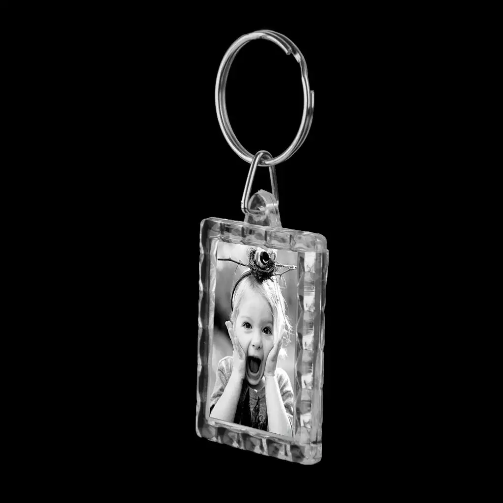 Transparent Keychain Ring Frame Acrylic Material Square Shape Id Photo Keyring Insert for Personalized Artwork Display
