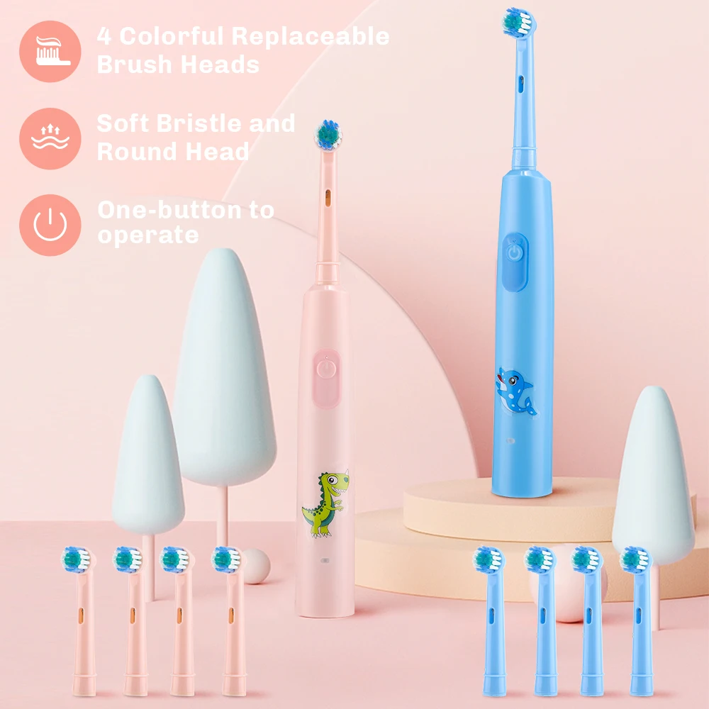 Rotating Electric Toothbrush Children Teeth Cleaning with Replacement Head Ultrasonic Waterproof Rechargeable Sonic Toothbrush image 5