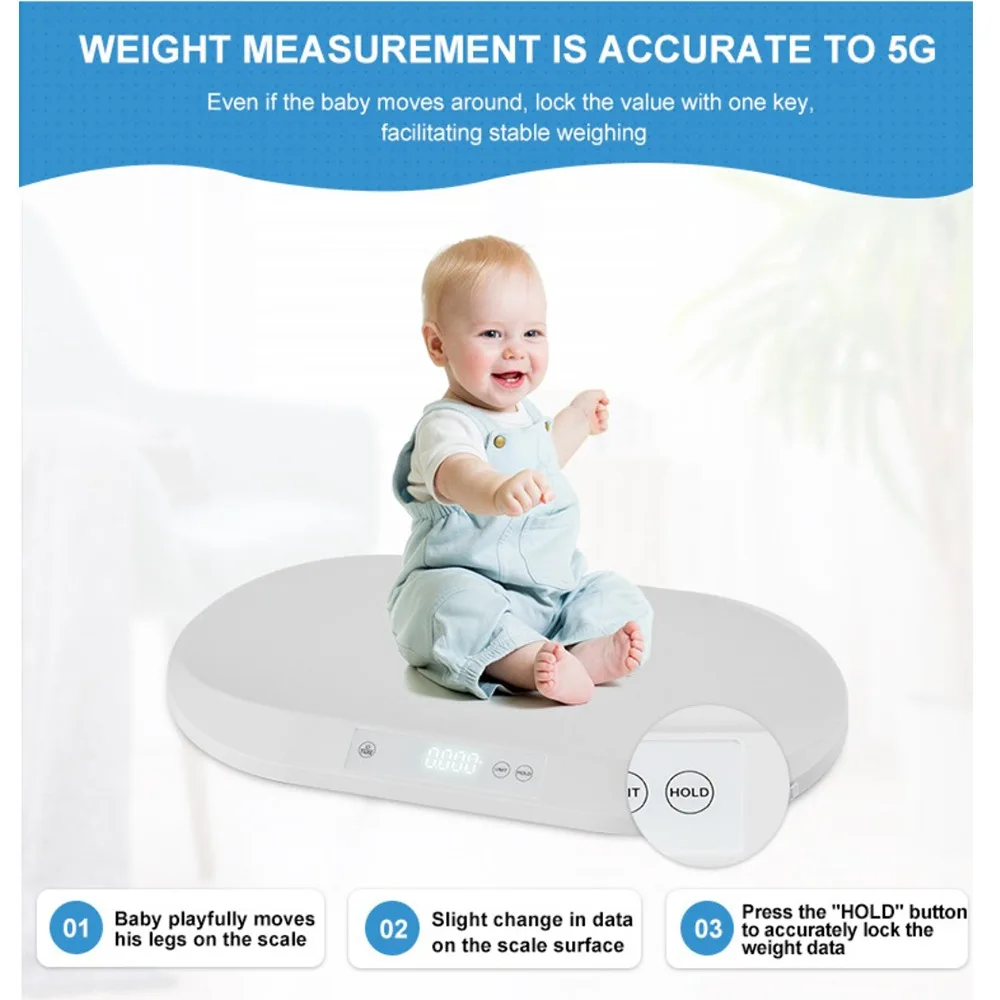 Smart Weigh Comfort Baby Scale 40KG Accurate Digital Scale with Hold Function for Infants Toddlers and Babies LED Display