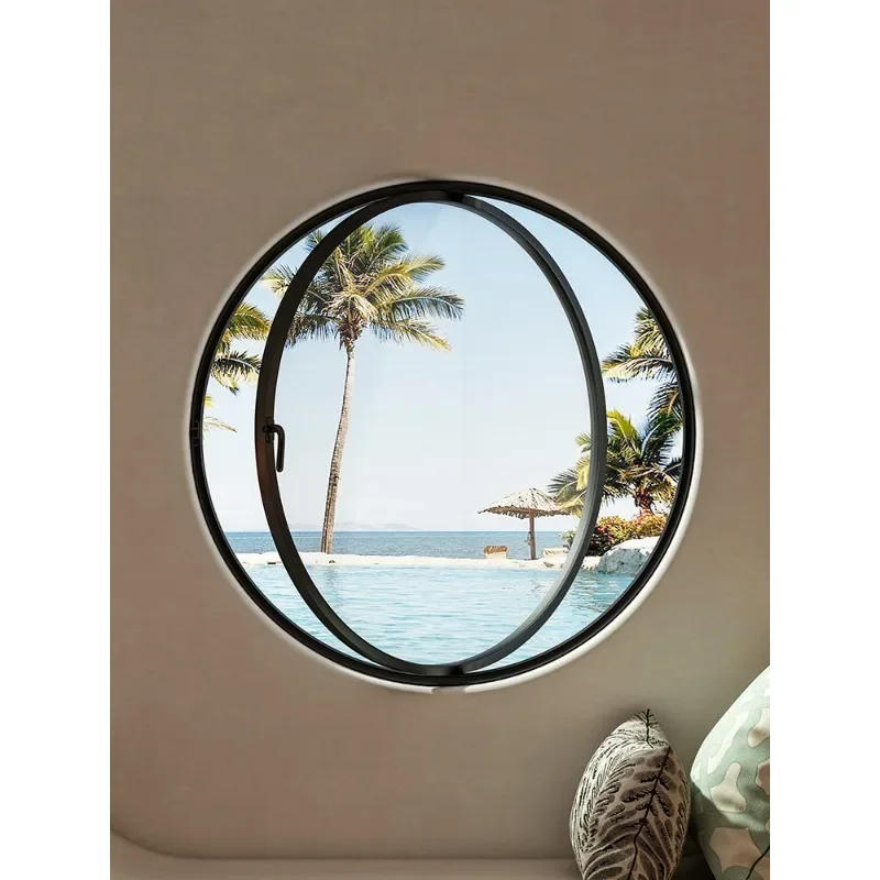 Central axis rotating round window Moon Indoor peep-proof round glass Attic landscape round  Art