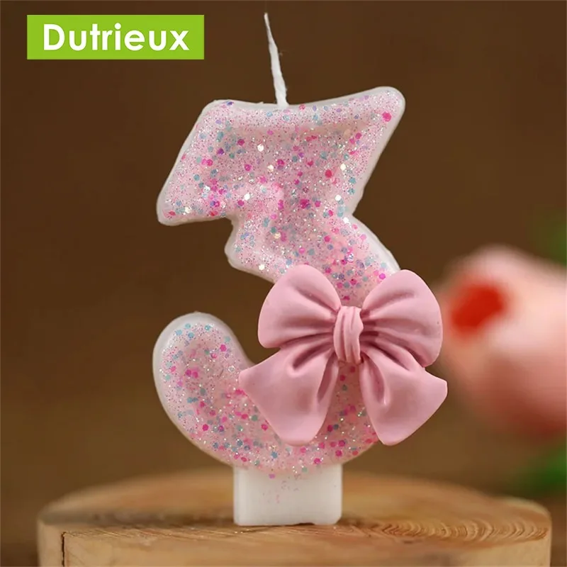 Mariposa rosa brillo número 0-9 velas de cumpleaños adornos para tarta cumpleaños boda cumpleaños pasteles digitales decoración de postre