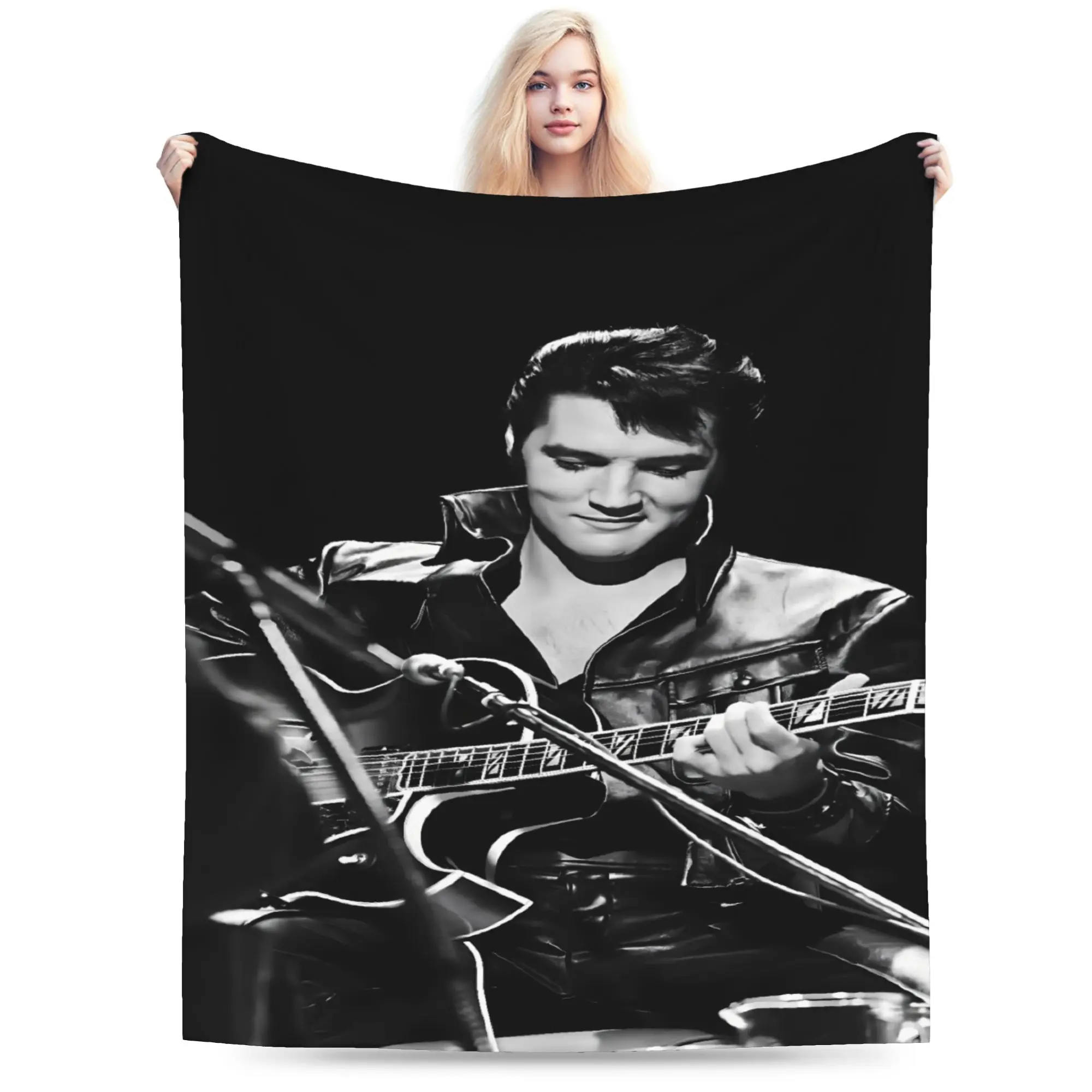 Retro The King E-Elvis Presley Blanket  Picnic Flannel Throw Blanket For Couch Chair Sofa Bed Warm Soft Custom Quality Bedspread