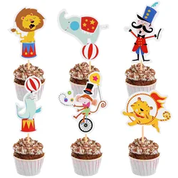 72pcs Cartoon Cake Decor Circus Animal Tiger Dolphin Cupcake Topper Party Supplies