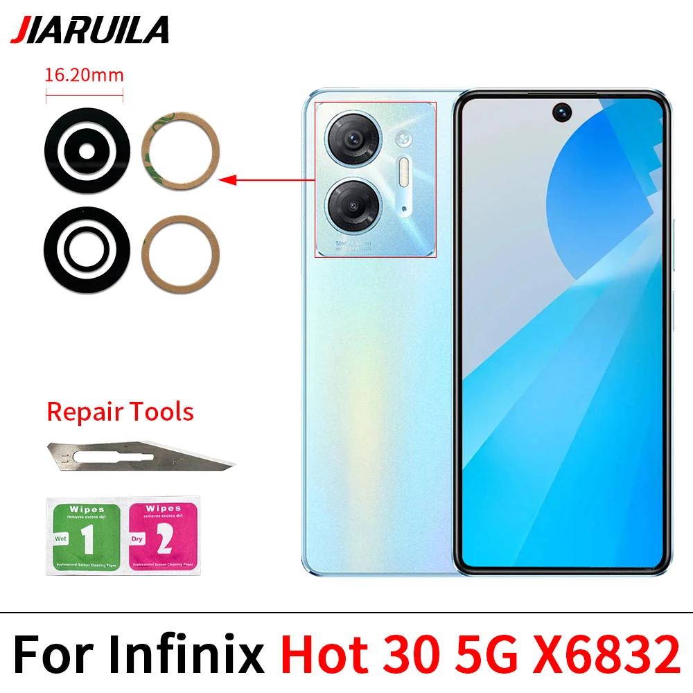 60 uds, cristal de lente de cámara trasera para Infinix Hot 20 20S Play 30 5G 30i X669 40 Pro cubierta de cámara trasera con pegamento adhesivo de repuesto