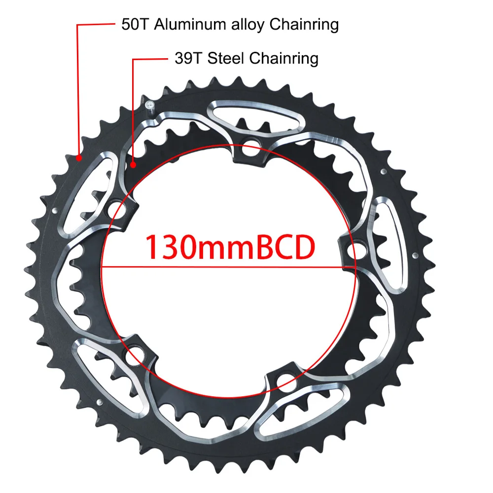 50T-39T Tooth 2x Road Bike Crank Chainwheel Chainring CNC 9/10/11 Speed 130BCD Folding Bike Double Chain Wheel Crankset Disc