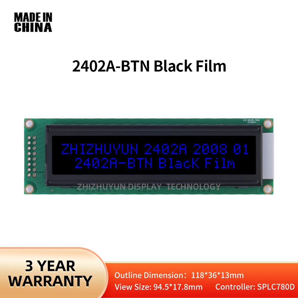 

Manufacturer 2402A LCD Screen BTN Black Film Blue Text LCM24*2 Lattice Module Cob Monochrome Character Screen