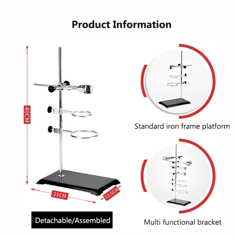 Laboratory Stands Support Set Steel Lab Stand Set with Cast Iron Base Rod 16" L with Burette Clamp and Flask Ring Clamps