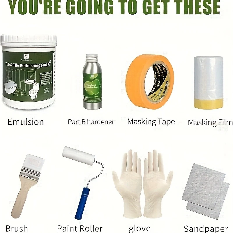 طقم طلاء البلاط الأسود وحوض الاستحمام - يغطي 50-60 قدم مربع، مقاوم للماء منخفض الرائحة، سهل الاستخدام للأحواض/الكونترتوب/الألياف الزجاجية