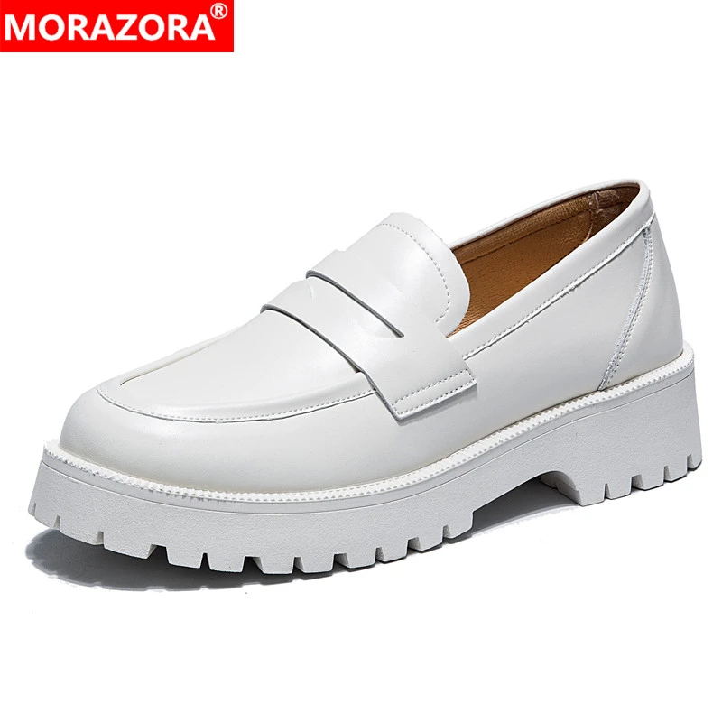 MORAZORA Plus Size 34-42 New Cow Real Leather Women Loafers Slip On Platform Flat Shoes Spring Summer Ladies Office Dress Shoes