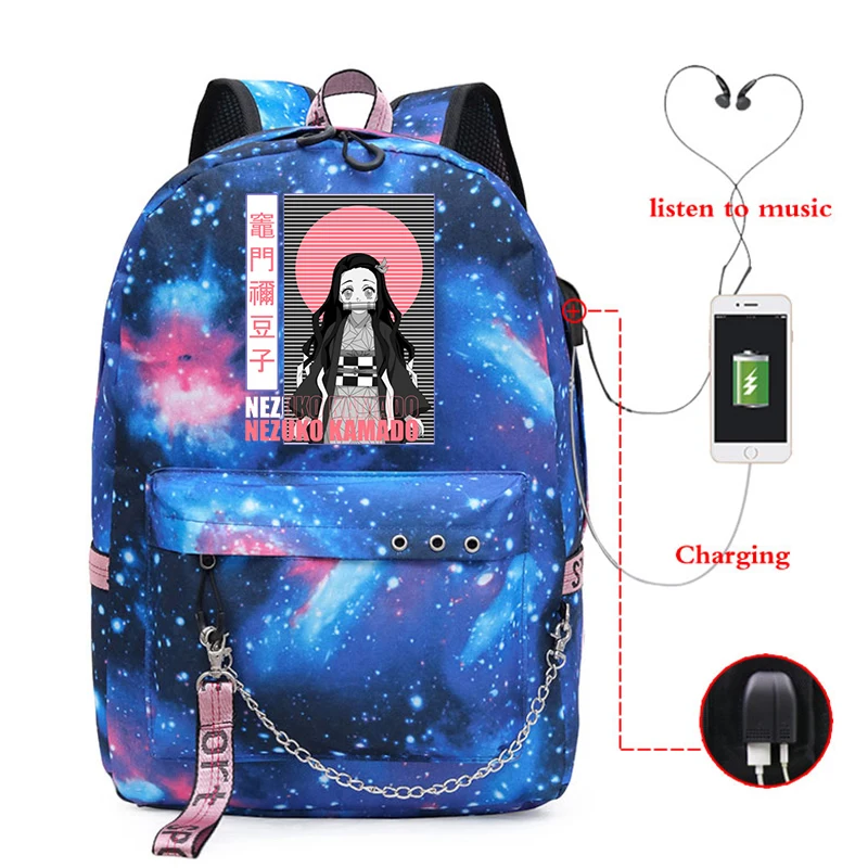 Demon Slayer Manga Anti-theft Backpack Casual Waterproof Backpack Travel Fabric Large Bags Female Large Capacity Simple Bags