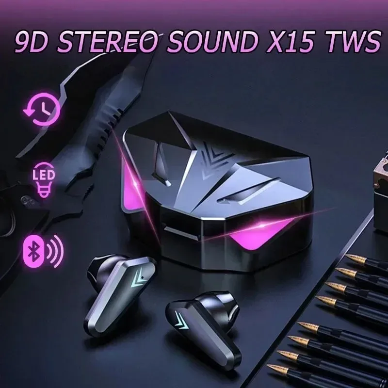 X15 TWS Gaming Earbuds, Wireless Bluetooth Earphones with Mic, High Fidelity (HiFi) 9D Stereo Bass Sound, Audio Positioning, Noise Canceling Headset for Gamers image 2