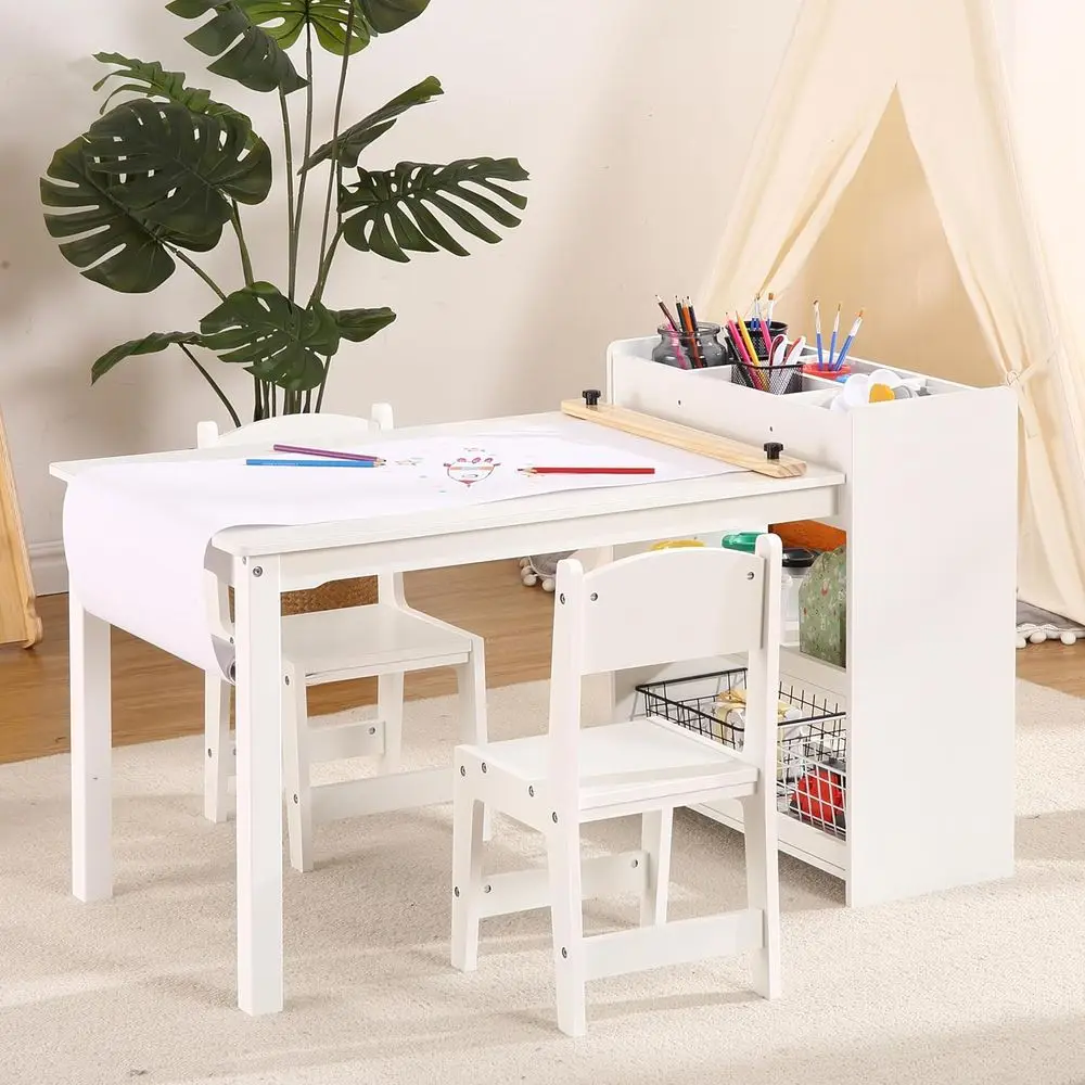 

Children's Art Table and Chairs, Toddler Wooden Activity Desk with Storage, Ideal for Playrooms and Classrooms