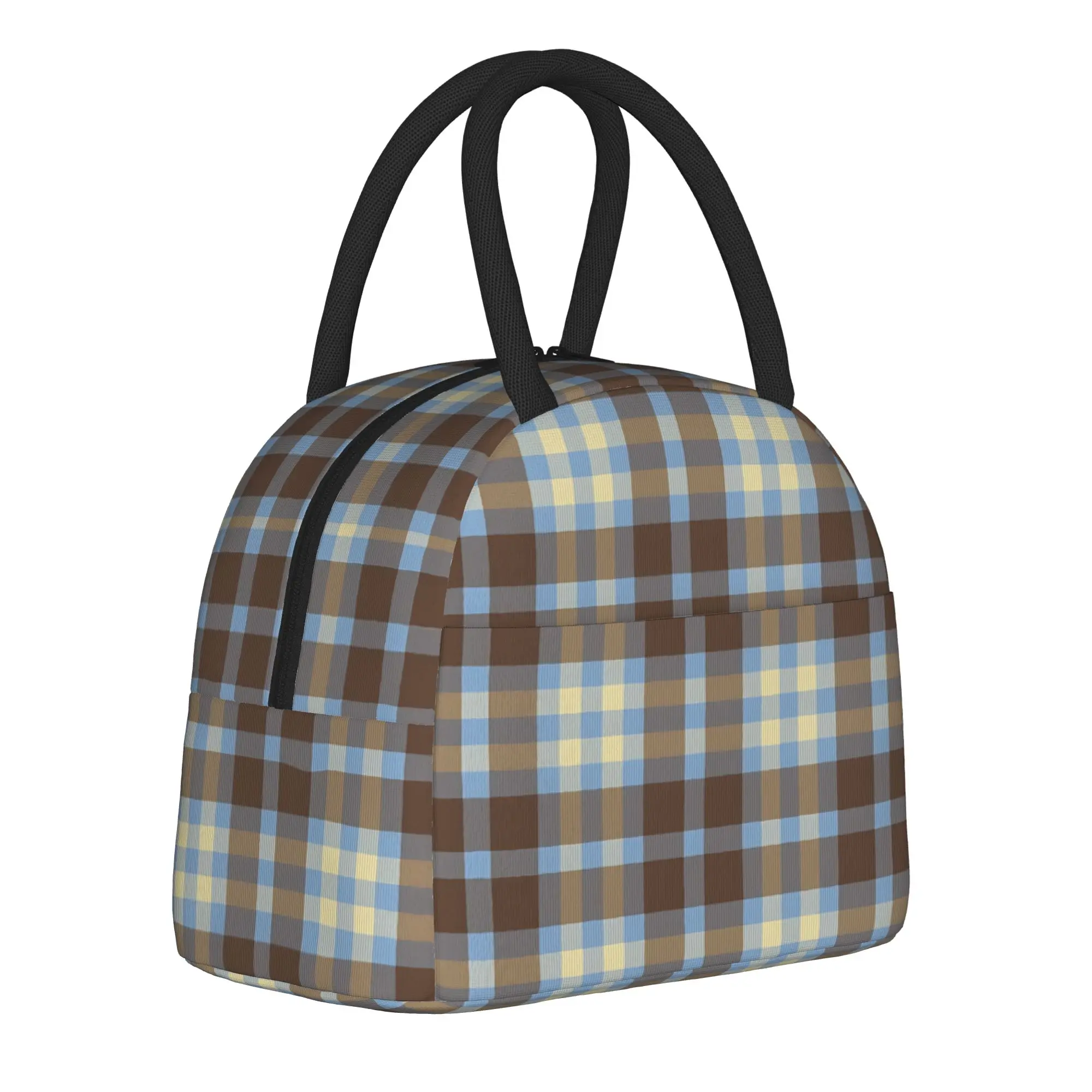 Rustic Autumn Blue Gingham Tartan  Insulated Lunch Bags Large  Lunch Container Cooler Bag Tote Lunch Box Work  Outdoor Food Bag