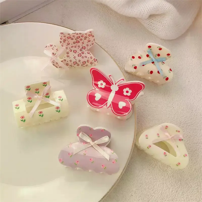 

Милая заколка-краб с бантом и цветком для женщин и девочек, в стиле Y2K, аксессуар для волос