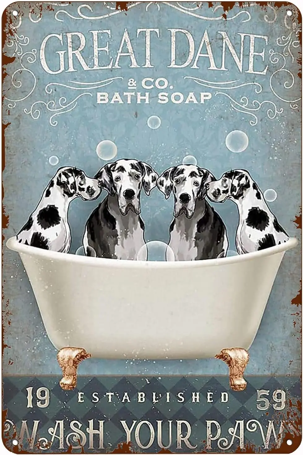 Vintage Tin Sign Metal Plaque Bathtub Dog Great Dane Bath Soap Bubble Metal Sign Iron Painting Retro Wall Decor Poster for  sign