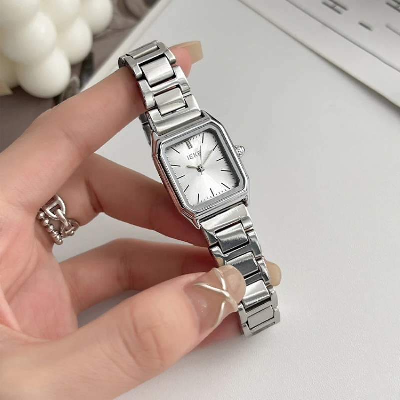 Stainless Steel Watch Women\'s Ins Style Simple Student Quartz Watch Casual Fashion Versatile Luxury Small Square Wristwatch