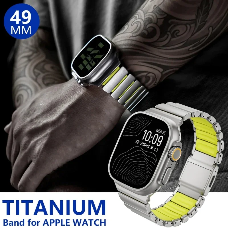 Correa de Titanio para Apple Watch Ultra 3 2 1 49mm 10 11 46mm, Correa de Fluoroelastómero para Iwatch 9 8 7 6 5 4 SE2025 45mm 44mm