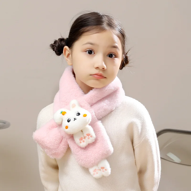 Cute Rabbit Baby Plush Scarf Velvet Kids Cross Scarves Faux Fur Children Neckerchief 2-5Year Boys Girls Winter Warm Neck Collar