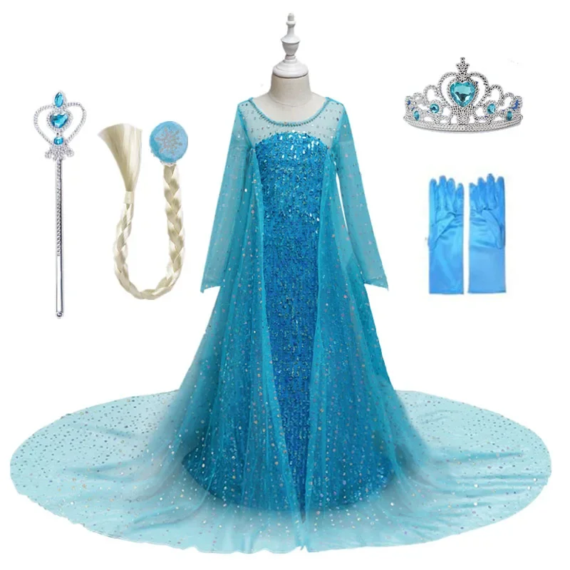 

Dresses for girls kids Christmas dress Halloween cosplay costume children birthday party clothing Princess rhinestones Anna cost