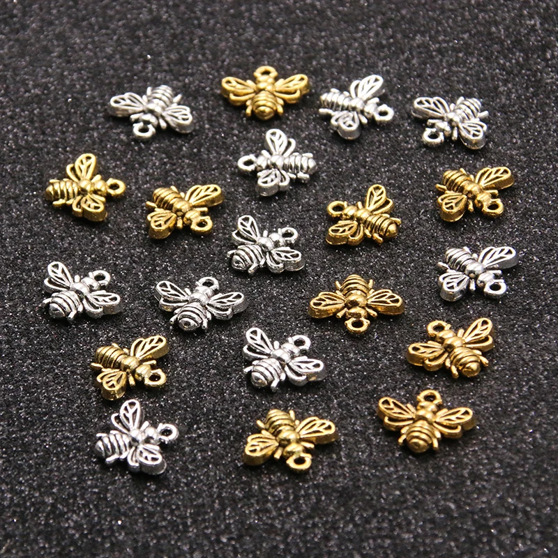 40PCS 12X13mm Wholesale Metal Alloy Simulation Small Bee Charms Animal Pendant For Jewelry Making DIY Handmade Craft