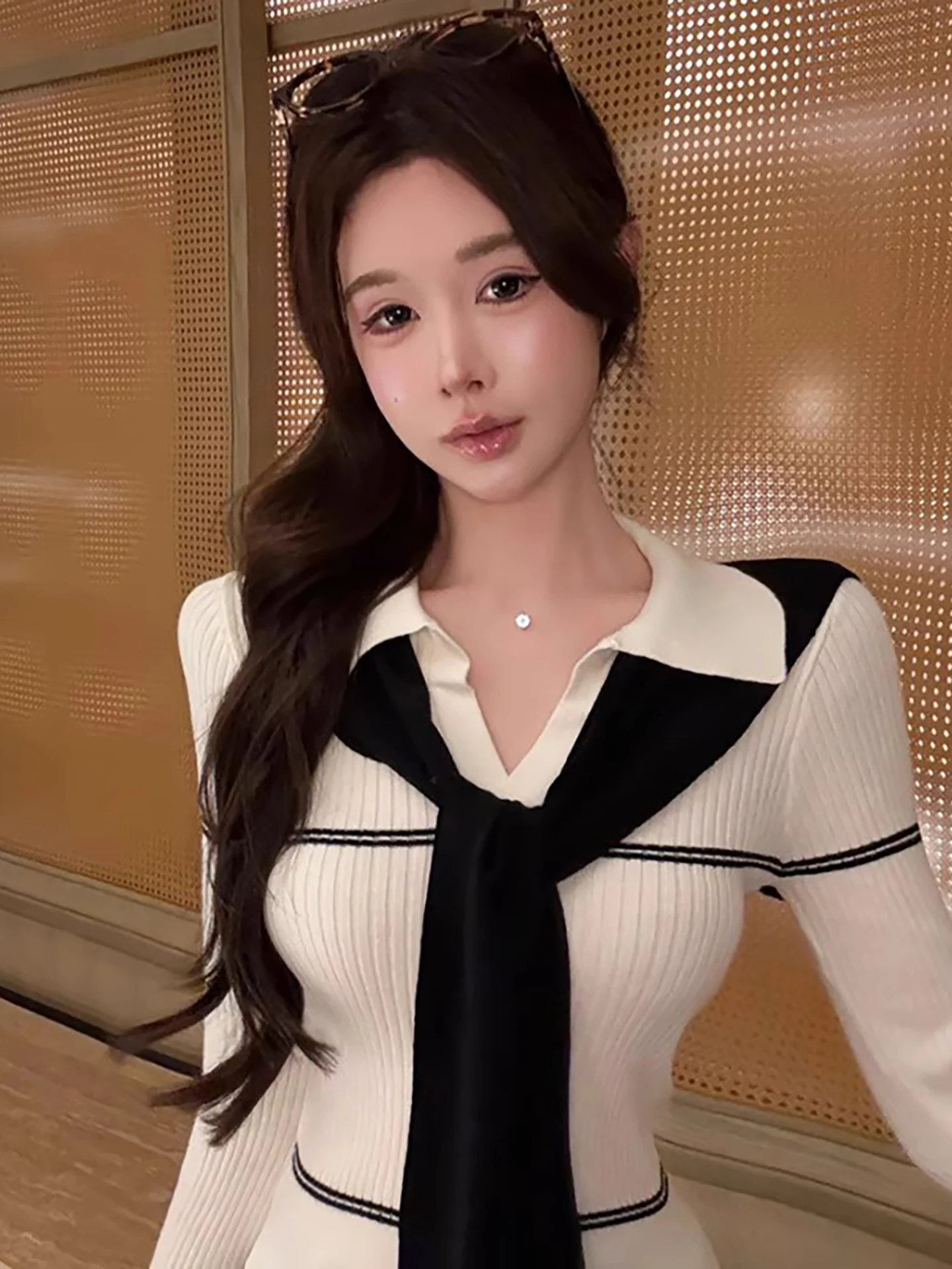 Old Money Sle المرأة Ne محبوك سترة الخريف الشتاء شريط قاعدة طبقة irt ملابس داخلية سوبر لطيف طويل Sve #3