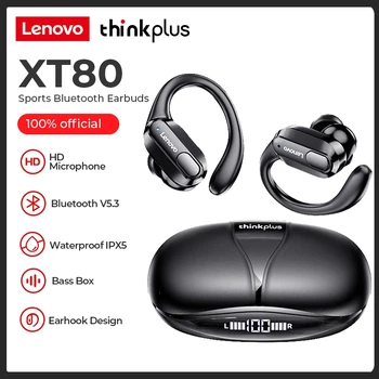 Lenovo Thinkplus XT80 무선 이어폰, 블루투스 스포츠 TWS 소음 감소 이어버드 헤드셋, HiFi 스테레오 무선 헤드폰 